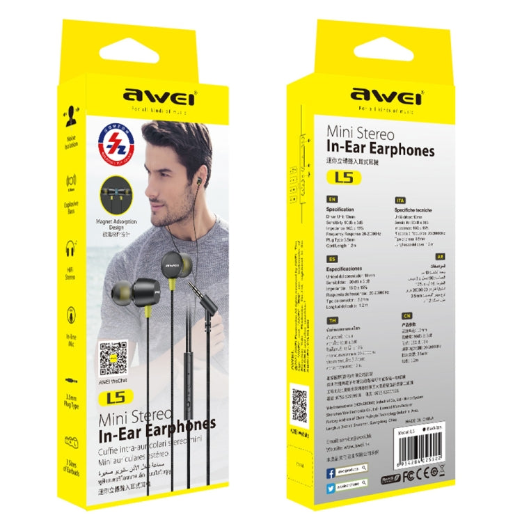 awei L5 1.2m Mini Stereo In-ear Earphones - In Ear Wired Earphone by awei | Online Shopping UK | buy2fix