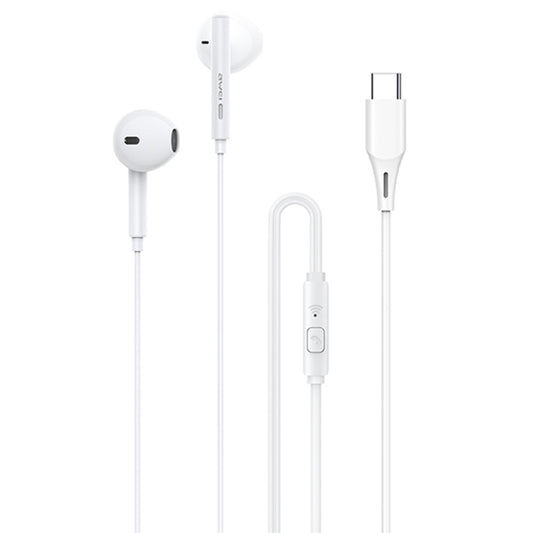 awei PC-1T 1.2m Mini Stereo Semi In-ear Earphones(White) - Type-C Earphone by awei | Online Shopping UK | buy2fix