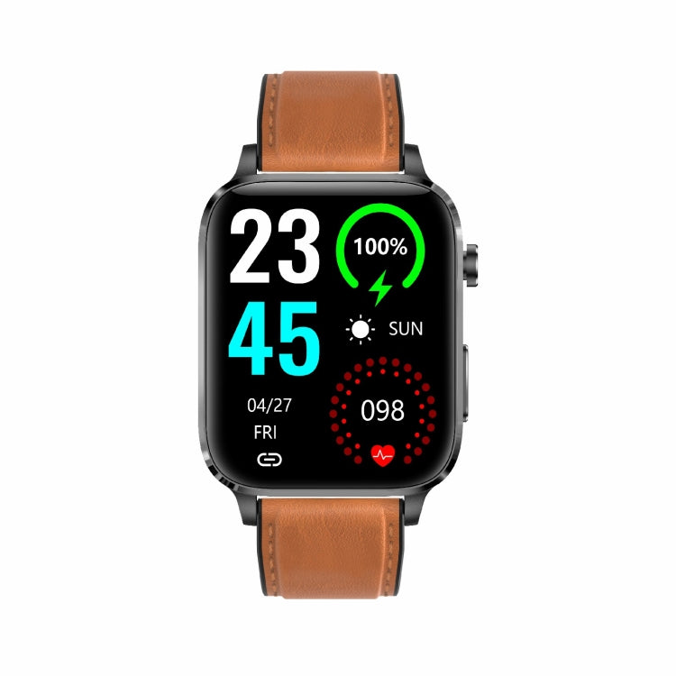 F100 1.7 inch HD Square Screen Leather Strap Smart Watch Supports Body Temperature Monitoring/Blood Oxygen Monitoring(Brown) - Smart Wear by buy2fix | Online Shopping UK | buy2fix