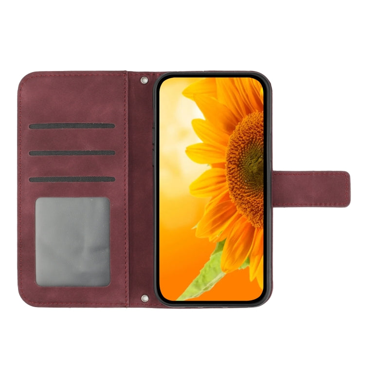 For Motorola Moto G72 5G Skin Feel Sun Flower Pattern Flip Leather Phone Case with Lanyard(Wine Red) - Motorola Cases by buy2fix | Online Shopping UK | buy2fix