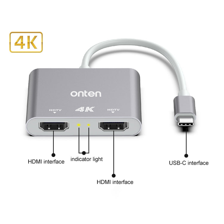 Onten OTN-9175B 4K USB-C / Type-C to Dual HDMI Output Converter(White) - Converter by Onten | Online Shopping UK | buy2fix