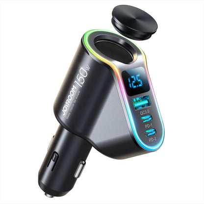 JOYROOM JR-CL21 150W 4-in-1 USB + Type-Cx2 Car Charger with Cigarette Lighter(Black) - Car Charger by JOYROOM | Online Shopping UK | buy2fix