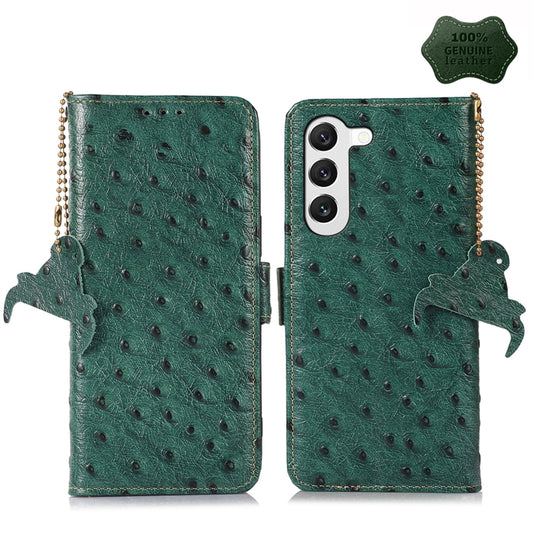 For Samsung Galaxy S22 5G Ostrich Pattern Genuine Leather RFID Phone Case(Green) - Galaxy S22 5G Cases by buy2fix | Online Shopping UK | buy2fix