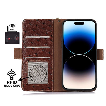 For Samsung Galaxy S22 Ultra 5G Ostrich Pattern Genuine Leather RFID Phone Case(Coffee) - Galaxy S22 Ultra 5G Cases by buy2fix | Online Shopping UK | buy2fix