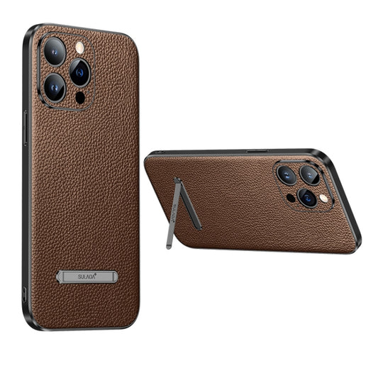 For iPhone 14 Pro SULADA Famous Artisan Series Litchi Leather PC + TPU Phone Case(Brown) - iPhone 14 Pro Cases by SULADA | Online Shopping UK | buy2fix