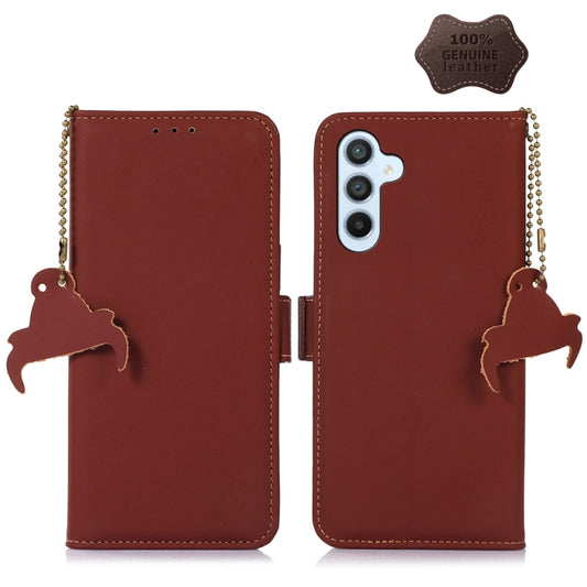 For Samsung Galaxy S22+ 5G Genuine Leather Magnetic RFID Leather Phone Case(Coffee) - Galaxy S22+ 5G Cases by buy2fix | Online Shopping UK | buy2fix