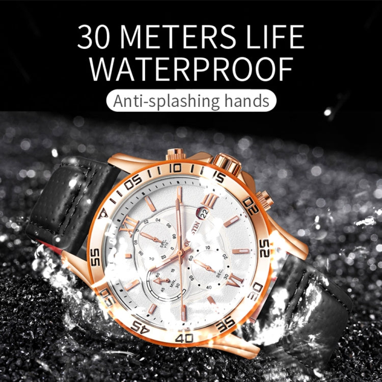 OCHSTIN 6068A Multifunctional Quartz Waterproof Luminous Men Watch(Rose Gold+Black) - Leather Strap Watches by OCHSTIN | Online Shopping UK | buy2fix