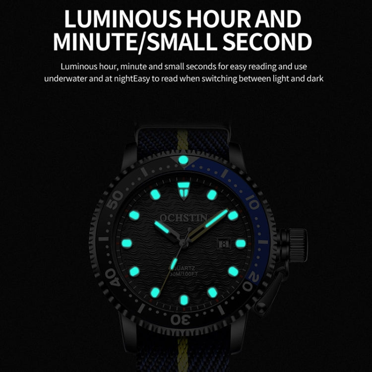 OCHSTIN 7003B Multifunctional Quartz Waterproof Luminous Men Watch(Gold Blue) - Nylon Strap Watches by OCHSTIN | Online Shopping UK | buy2fix