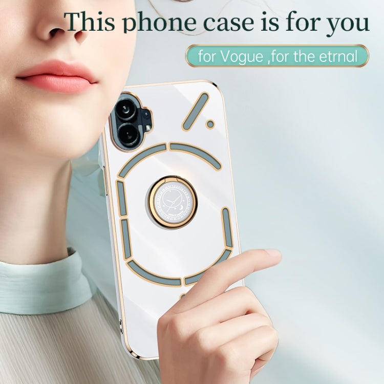 For Nothing Phone 1 XINLI Straight Edge 6D Electroplate TPU Phone Case with Ring Holder(Mint Green) - More Brand by buy2fix | Online Shopping UK | buy2fix