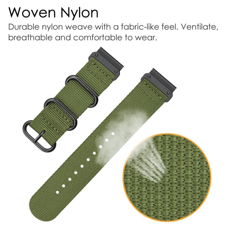 For Garmin Fenix 7 Three-ring Steel Buckle Nylon Watch Band(Army Green) - Watch Bands by buy2fix | Online Shopping UK | buy2fix