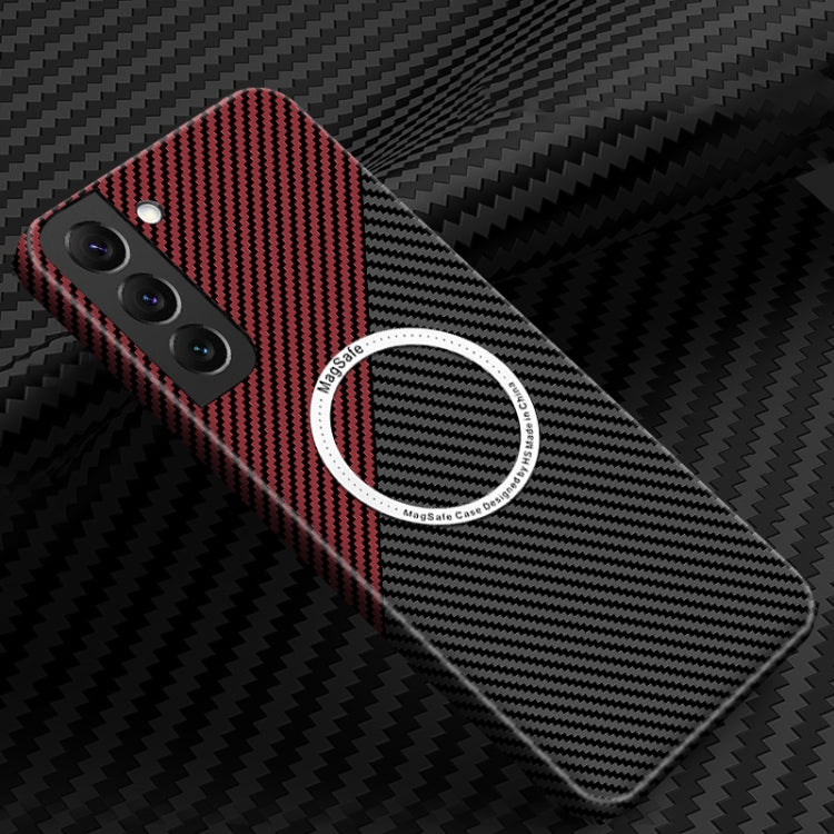 For Samsung Galaxy S23 5G Carbon Fiber Texture MagSafe Magnetic Phone Case(Black Red) - Galaxy S23 5G Cases by buy2fix | Online Shopping UK | buy2fix