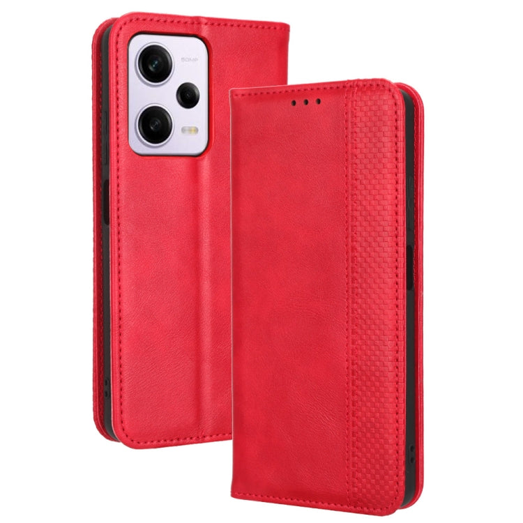 For Xiaomi Redmi Note 12 Pro+ Global Magnetic Buckle Retro Texture Leather Phone Case(Red) - Note 12 Pro+ Cases by buy2fix | Online Shopping UK | buy2fix