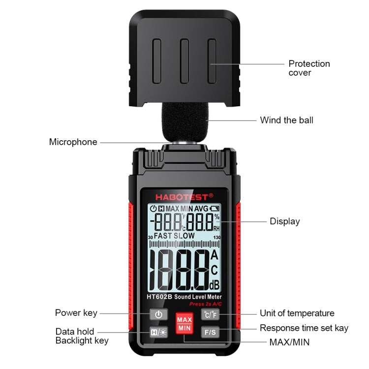 HABOTEST HT602B Multifunctional Digital Display Noise Decibel Tester - Light & Sound Meter by HABOTEST | Online Shopping UK | buy2fix