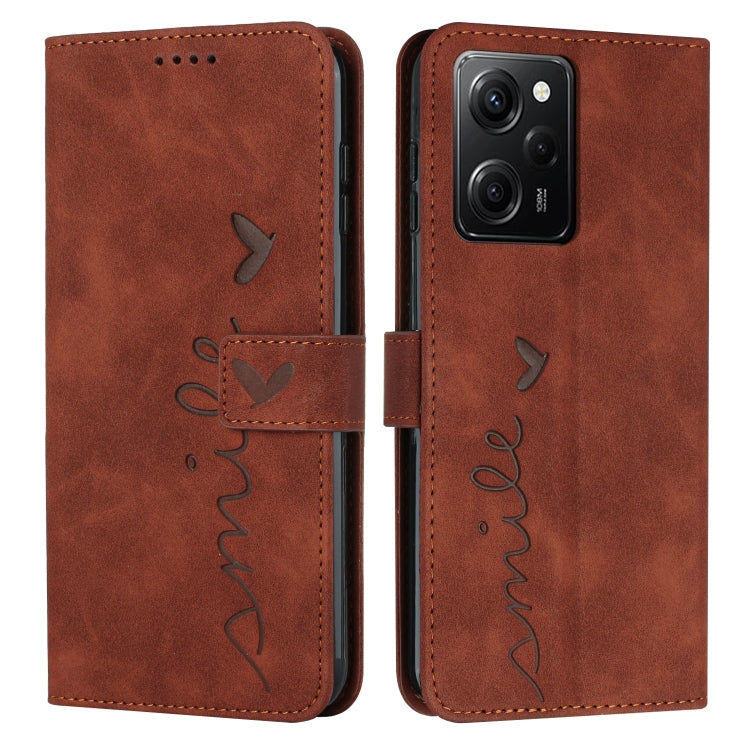 For Xiaomi Redmi Note 12 Pro Speed / Poco X5 Pro 5G Skin Feel Heart Pattern Leather Phone Case with Lanyard(Brown) - Xiaomi Cases by buy2fix | Online Shopping UK | buy2fix