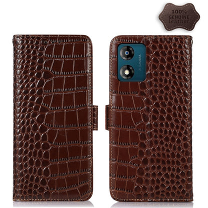 For Motorola Moto E13 4G 2023 Crocodile Top Layer Cowhide RFID Leather Phone Case(Brown) - Motorola Cases by buy2fix | Online Shopping UK | buy2fix