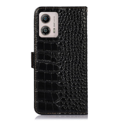 For Motorola Moto G53 5G Crocodile Top Layer Cowhide RFID Leather Phone Case(Black) - Motorola Cases by buy2fix | Online Shopping UK | buy2fix