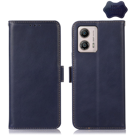 For Motorola Moto G53 5G Crazy Horse Top Layer Cowhide RFID Leather Phone Case(Blue) - Motorola Cases by buy2fix | Online Shopping UK | buy2fix