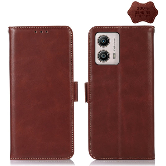 For Motorola Moto G53 5G Crazy Horse Top Layer Cowhide RFID Leather Phone Case(Brown) - Motorola Cases by buy2fix | Online Shopping UK | buy2fix