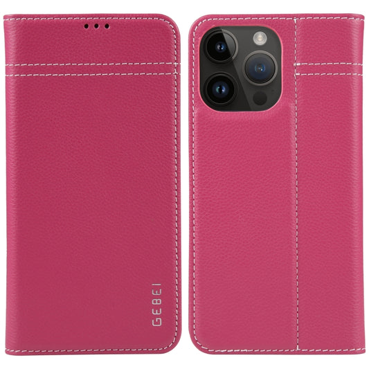 For iPhone 14 Pro Max GEBEI Top-grain Horizontal Flip Leather Phone Case(Rose Red) - iPhone 14 Pro Max Cases by GEBEI | Online Shopping UK | buy2fix