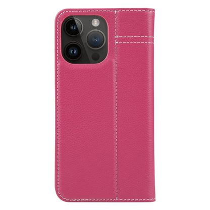 For iPhone 14 Pro GEBEI Top-grain Horizontal Flip Leather Phone Case(Rose Red) - iPhone 14 Pro Cases by GEBEI | Online Shopping UK | buy2fix