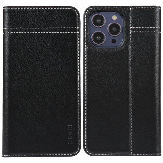 For iPhone 13 Pro GEBEI Top-grain Horizontal Flip Leather Phone Case(Black) - iPhone 13 Pro Cases by GEBEI | Online Shopping UK | buy2fix