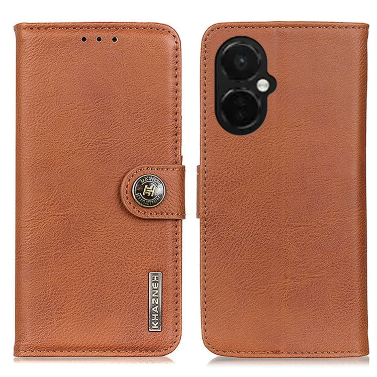 For OnePlus Nord CE 3 Lite KHAZNEH Cowhide Texture Flip Leather Phone Case(Brown) - OnePlus Cases by buy2fix | Online Shopping UK | buy2fix