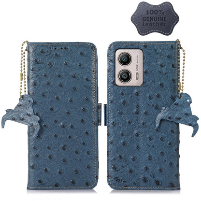 For Motorola Moto G53 5G / G13 / G23 Ostrich Pattern Genuine Leather RFID Phone Case(Blue) - Motorola Cases by buy2fix | Online Shopping UK | buy2fix