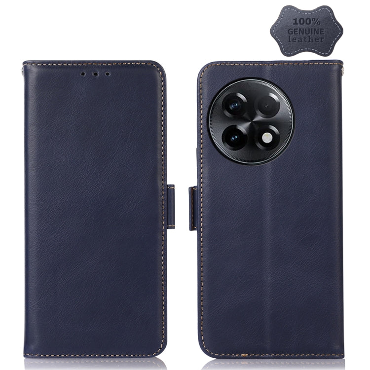 For OnePlus Ace 2 5G Crazy Horse Top Layer Cowhide Leather Phone Case(Blue) - OnePlus Cases by buy2fix | Online Shopping UK | buy2fix