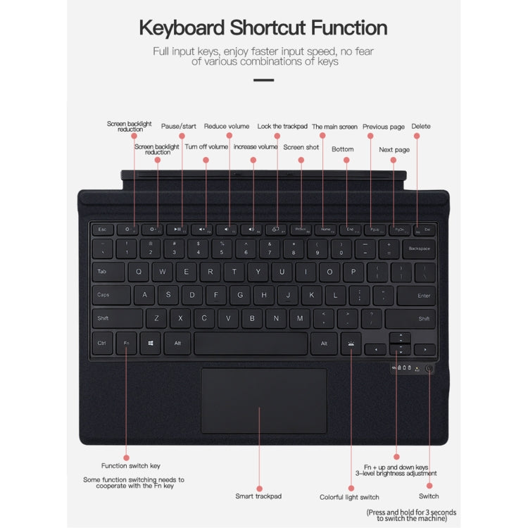 For Microsoft Surface Pro 3 / 4 / 5 / 6 / 7 / 7+ Magnetic Bluetooth Keyboard with backlight - Others Keyboard by buy2fix | Online Shopping UK | buy2fix