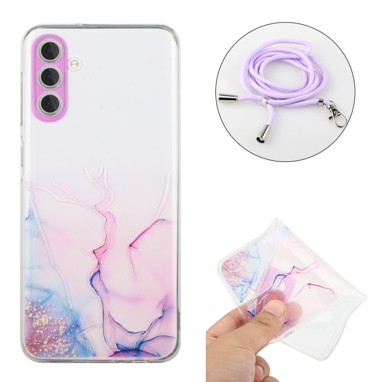 For Samsung Galaxy A14 5G / 4G Hollow Marble Pattern TPU Phone Case with Neck Strap Rope(Pink) - Galaxy Phone Cases by buy2fix | Online Shopping UK | buy2fix