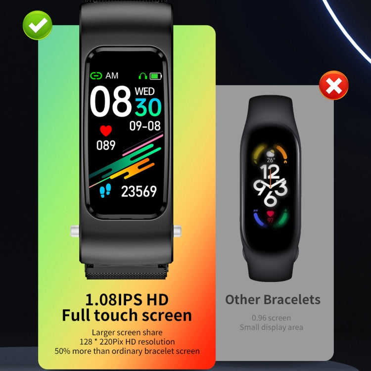 K60 1.08 inch Silicone Band Earphone Detachable Life Waterproof Smart Watch Support Bluetooth Call(Black) - Smart Wear by buy2fix | Online Shopping UK | buy2fix