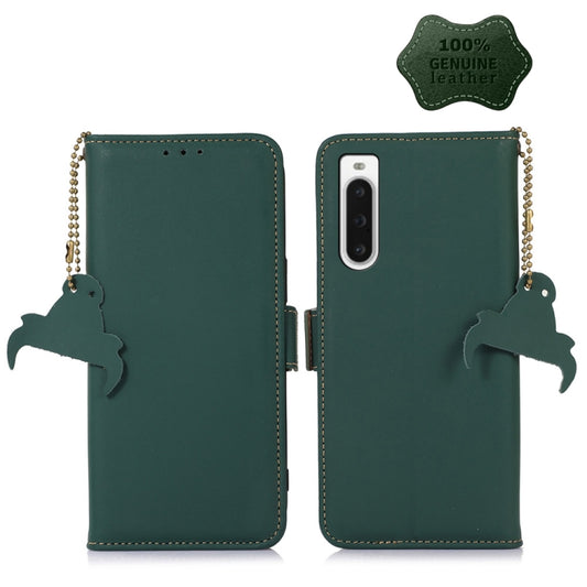 For Sony Xperia 10 V Genuine Leather Magnetic RFID Leather Phone Case(Green) - Sony Cases by buy2fix | Online Shopping UK | buy2fix