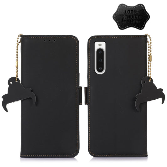 For Sony Xperia 10 V Genuine Leather Magnetic RFID Leather Phone Case(Black) - Sony Cases by buy2fix | Online Shopping UK | buy2fix