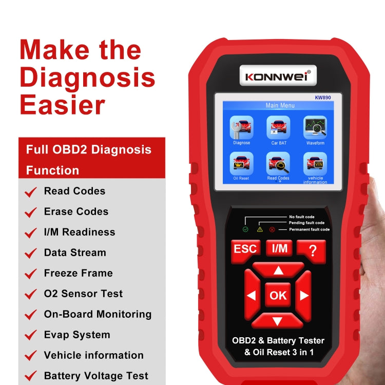 KONNWEI KW890 2 in 1 Car OBD2 Fault Detector + Maintenance Light Reseter - Code Readers & Scan Tools by KONNWEI | Online Shopping UK | buy2fix