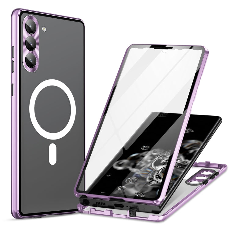 For Samsung Galaxy S24 5G HD Full Cover Magsafe Magnetic Metal Tempered Glass Phone Case(Purple) - Galaxy S24 5G Cases by buy2fix | Online Shopping UK | buy2fix