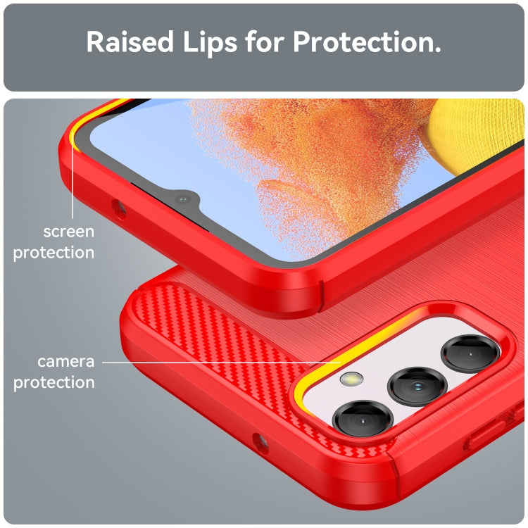 For Samsung Galaxy M14 5G Brushed Texture Carbon Fiber TPU Phone Case(Red) - Galaxy Phone Cases by buy2fix | Online Shopping UK | buy2fix