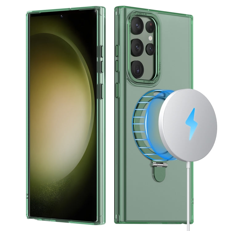 For Samsung Galaxy S22 Ultra 5G LK 3 in 1 MagSafe Magnetic Holder Phone Case(Green) - Galaxy S22 Ultra 5G Cases by buy2fix | Online Shopping UK | buy2fix