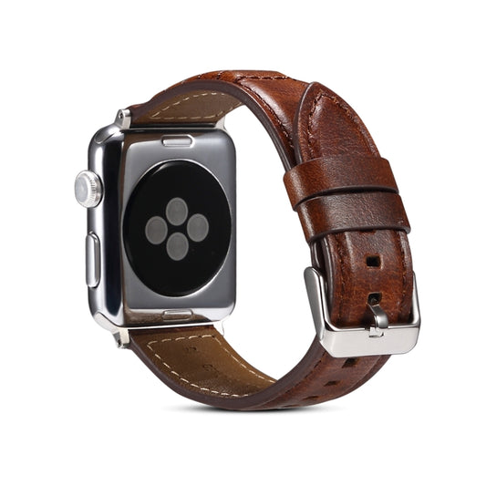 Oil Wax Genuine Leather Watch Band For Apple Watch Ultra 49mm&Watch Ultra 2 49mm / Series 9&8&7 45mm / SE 3&SE 2&6&SE&5&4 44mm / 3&2&1 42mm (Brown) - Watch Bands by buy2fix | Online Shopping UK | buy2fix