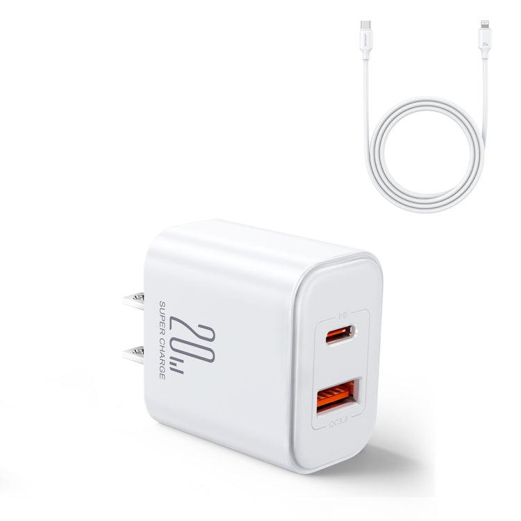 J0YROOM TCF05 20W USB+USB-C/Type-C Dual Interface Fast Charger Set, Specification:US Plug(White) - USB Charger by JOYROOM | Online Shopping UK | buy2fix