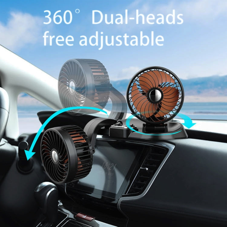 F622U Car Creative Folding Rotatable Double Head Electric Cooling Fan with Dual USB Charging Port, Style:12V Cigarette Lighter - In Car by buy2fix | Online Shopping UK | buy2fix