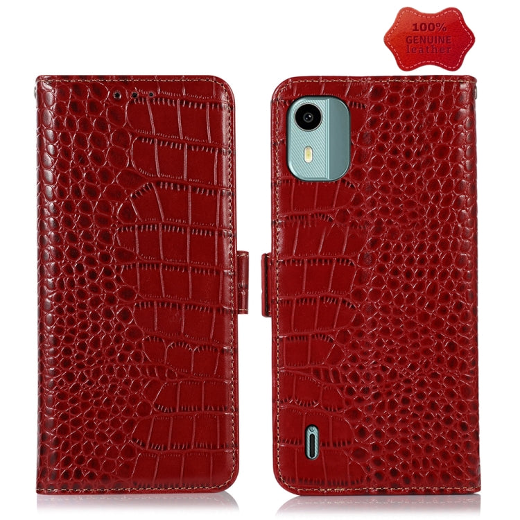 For Nokia C12 4G Crocodile Top Layer Cowhide Leather Phone Case(Red) - Nokia Cases by buy2fix | Online Shopping UK | buy2fix