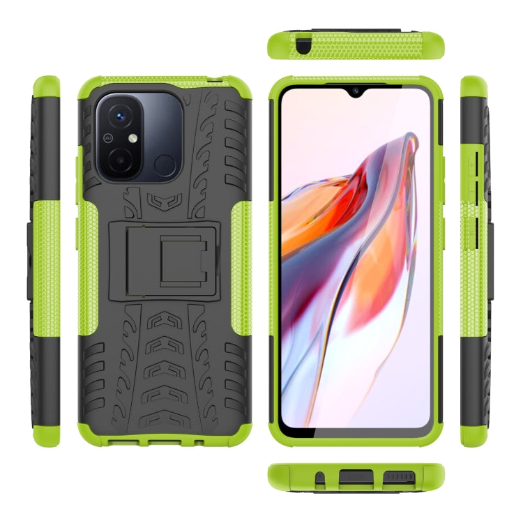 For Xiaomi Redmi 12C Tire Texture TPU + PC Phone Case with Holder(Green) - Xiaomi Cases by buy2fix | Online Shopping UK | buy2fix