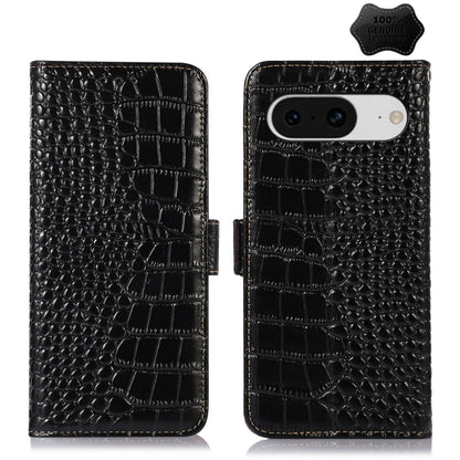 For Google Pixel 8 Crocodile Top Layer Cowhide Leather Phone Case(Black) - Google Cases by buy2fix | Online Shopping UK | buy2fix