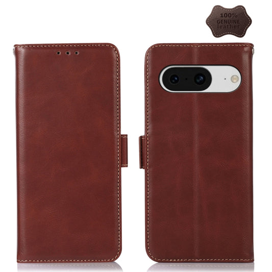 For Google Pixel 8 Crazy Horse Top Layer Cowhide Leather Phone Case(Brown) - Google Cases by buy2fix | Online Shopping UK | buy2fix