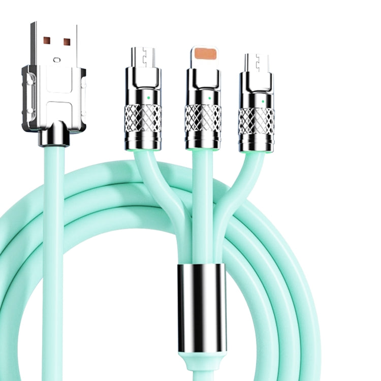 Mech Series 6A 120W 3 in 1 Metal Plug Silicone Fast Charging Data Cable, Length: 1.2m(Mint Green) -  by buy2fix | Online Shopping UK | buy2fix