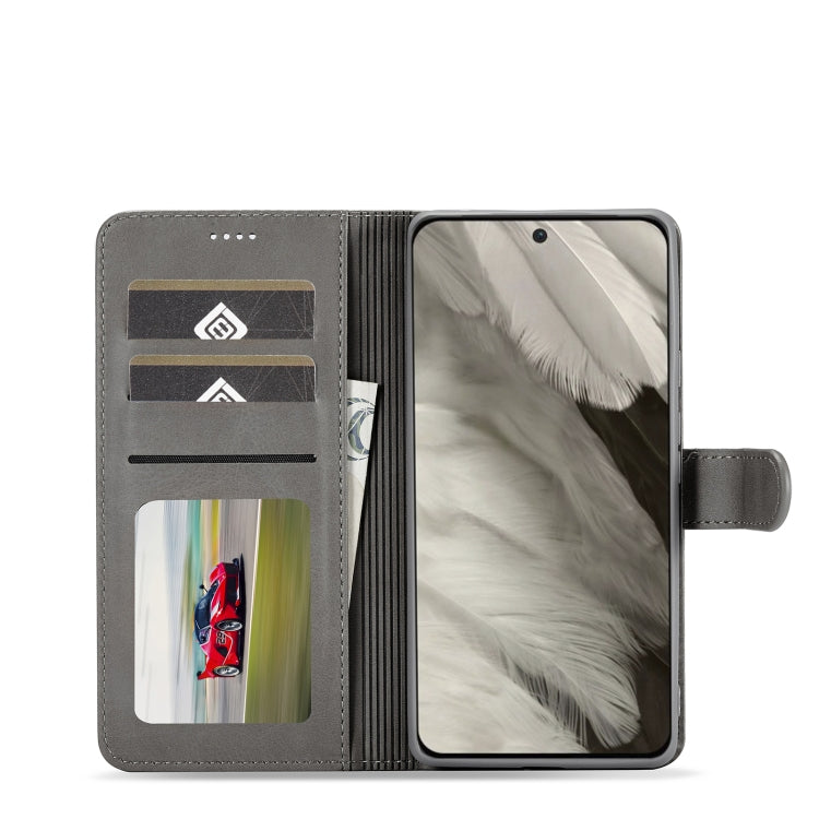 For Google Pixel 7a LC.IMEEKE Calf Texture Flip Leather Phone Case(Grey) - Google Cases by LC.IMEEKE | Online Shopping UK | buy2fix