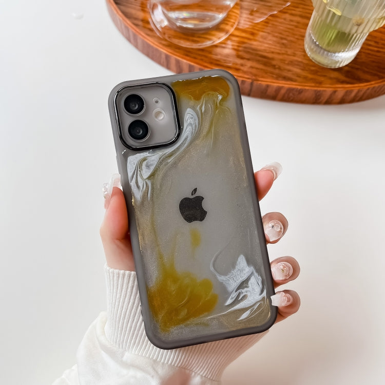 For iPhone 12 Oil Painting Electroplating TPU Phone Case(Grey) - iPhone 12 / 12 Pro Cases by buy2fix | Online Shopping UK | buy2fix