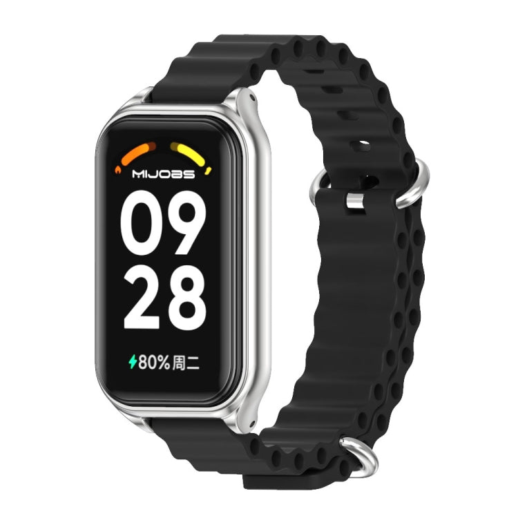 For Xiaomi Smart Band 8 Active / Redmi Band 2 Mijobs Metal Shell Ocean Silicone Watch Band(Black Silver) - Watch Bands by MIJOBS | Online Shopping UK | buy2fix