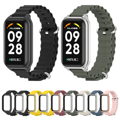 For Xiaomi Smart Band 8 Active / Redmi Band 2 Mijobs Metal Shell Ocean Silicone Watch Band(Black Silver) - Watch Bands by MIJOBS | Online Shopping UK | buy2fix