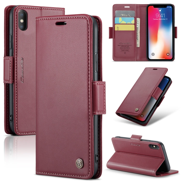 For iPhone XS CaseMe 023 Butterfly Buckle Litchi Texture RFID Anti-theft Leather Phone Case(Wine Red) - More iPhone Cases by CaseMe | Online Shopping UK | buy2fix